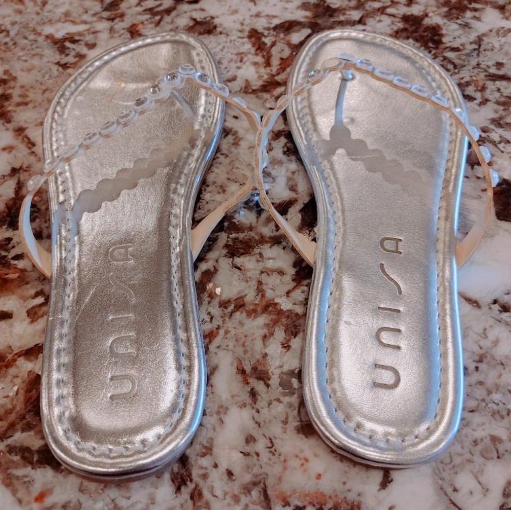 Unisa silver jeweled flip flops
